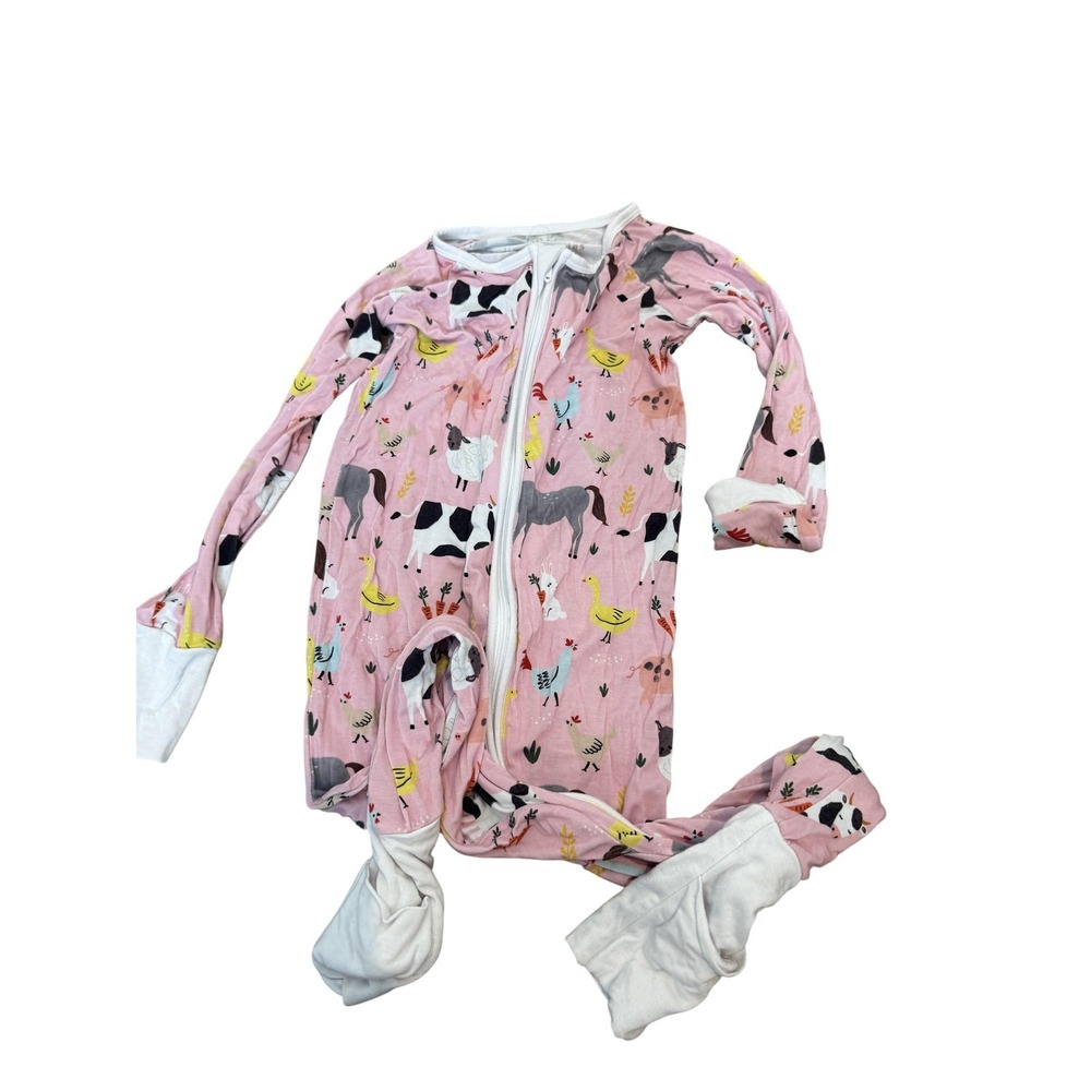 Little Sleepies Pajama One Piece Kids 3T Pink Farm Animalโ Print Long Zip Footed